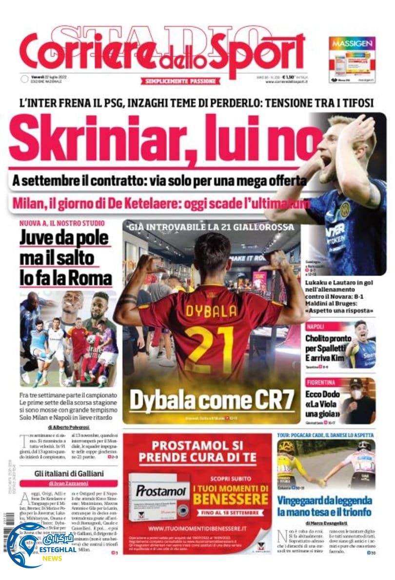 روزنامه ورزشی کوریره دلو اسپورت جمعه 31 تیر 1401