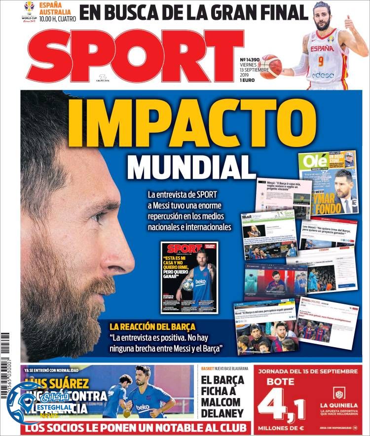 روزنامه ورزشی اسپورت جمعه 22 شهریور 1398