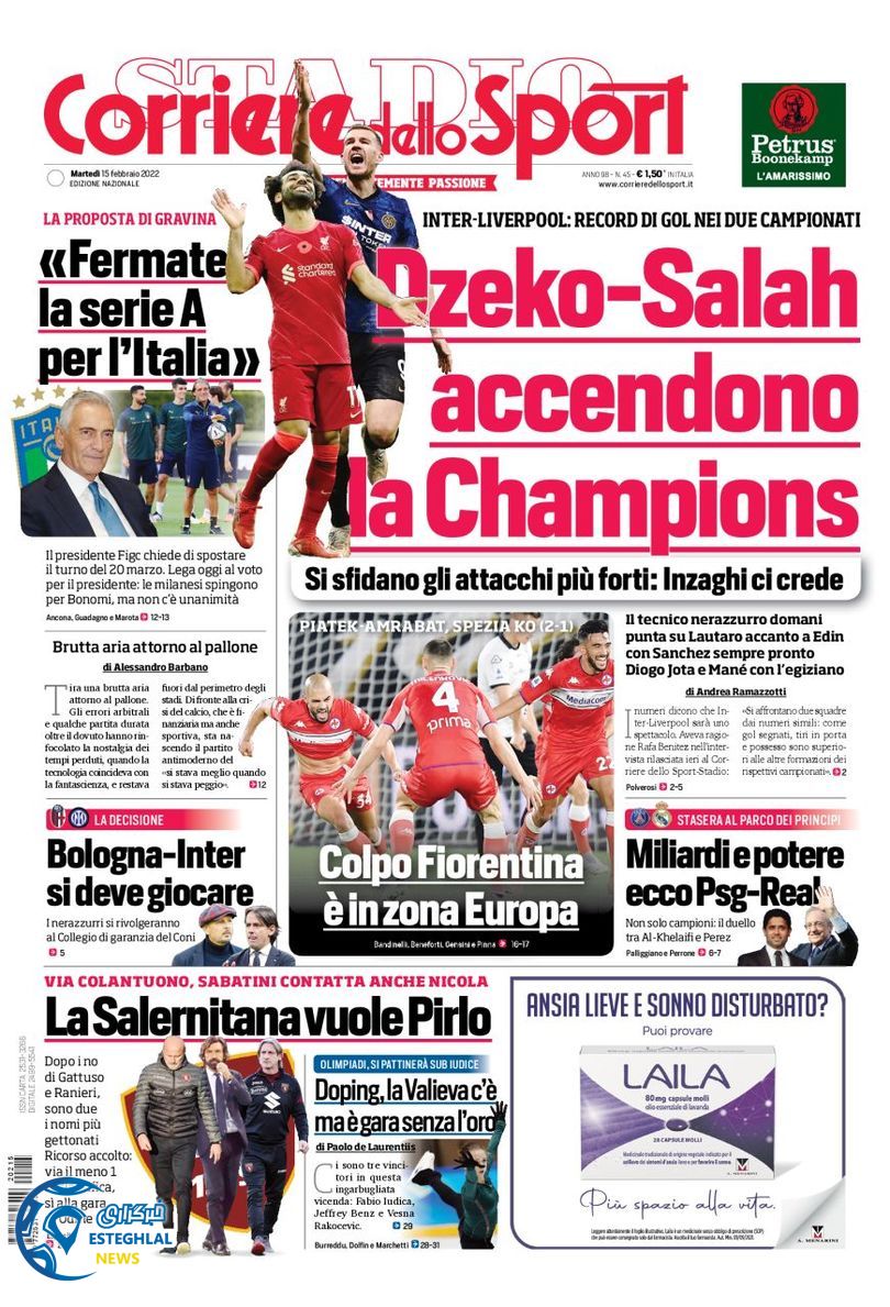 روزنامه ورزشی کوریره دلو اسپورت سه شنبه 26 بهمن 1400