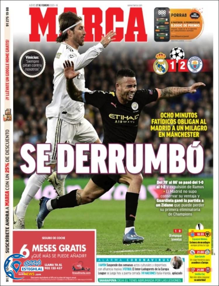 روزنامه ورزشی مارکا پنجشنبه 8 اسفند 1398