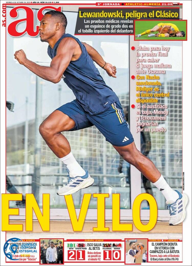 روزنامه ورزشی آ اس جمعه 14 مهر 1402 