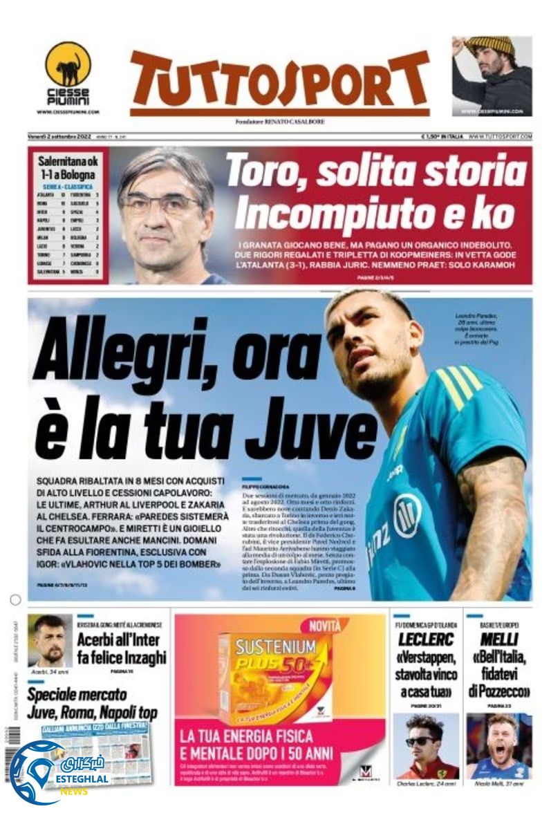 روزنامه ورزشی توتو اسپورت جمعه 11 شهریور 1401