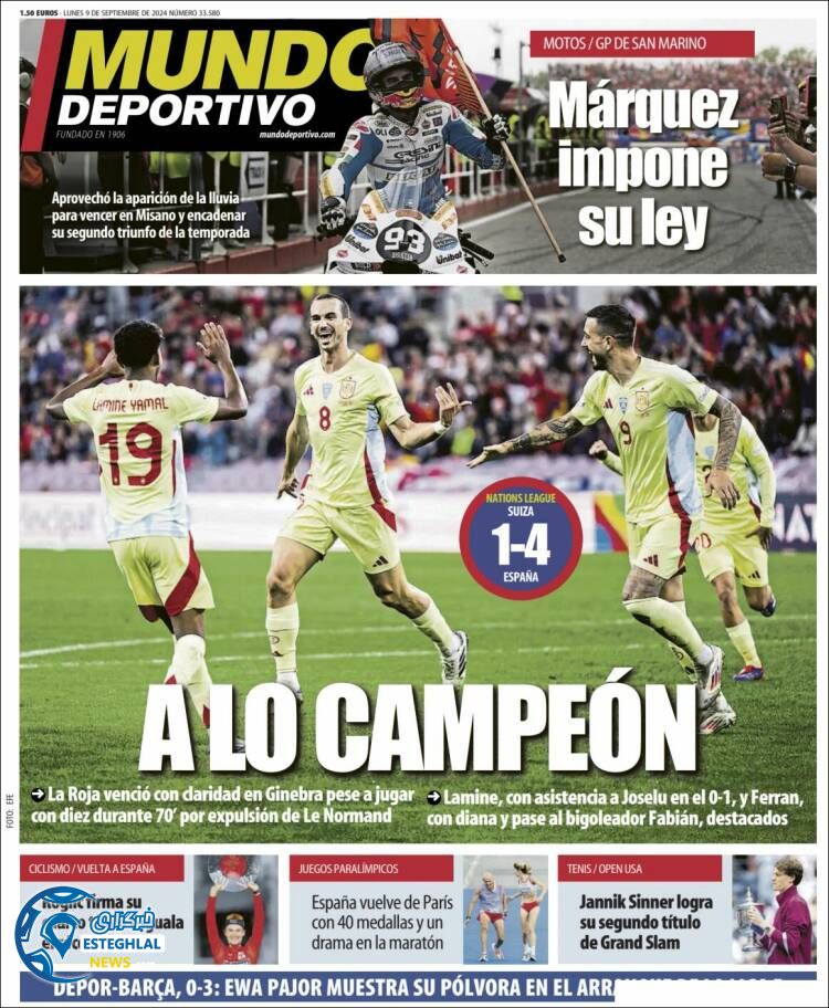 روزنامه ورزشی موندو دپورتیوو دوشنبه 19 شهریور 1403 
