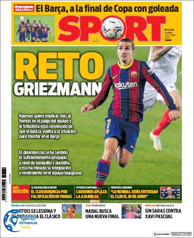 روزنامه ورزشی اسپورت جمعه 18 مهر 1399