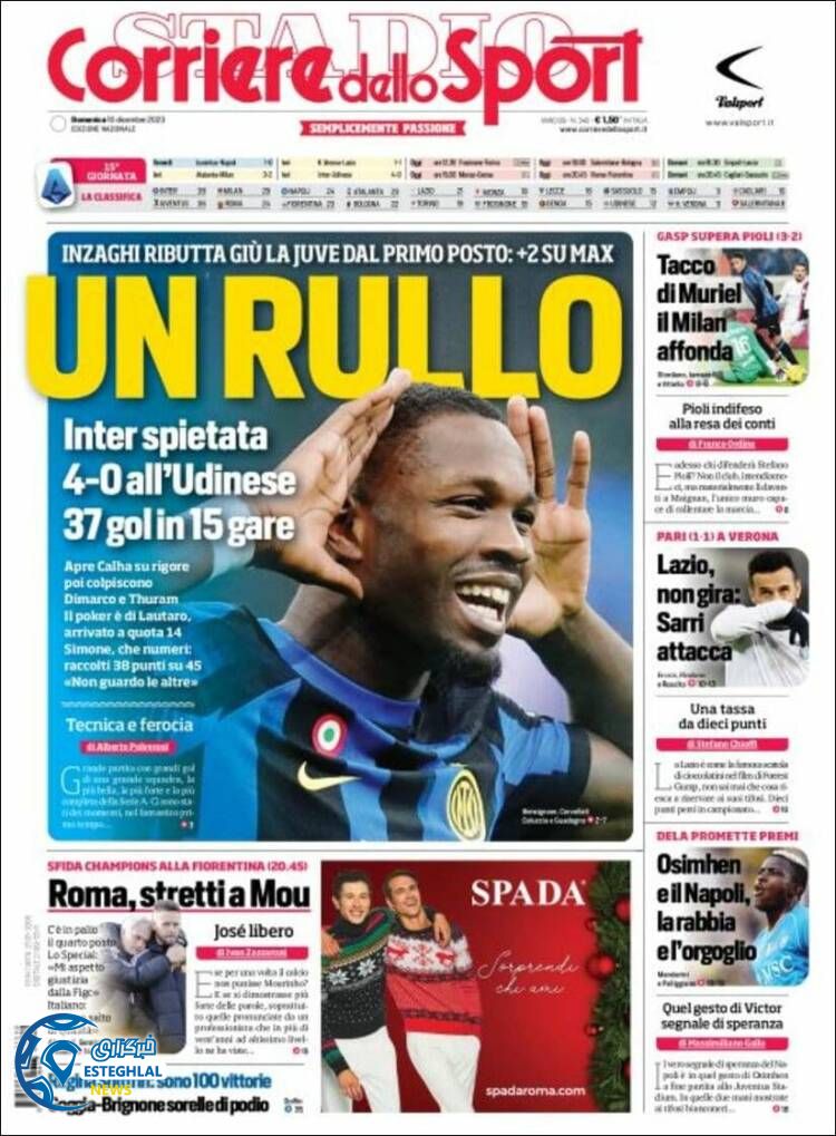 روزنامه ورزشی کوریره دلو اسپورت یکشنبه 19 آذر 1402 