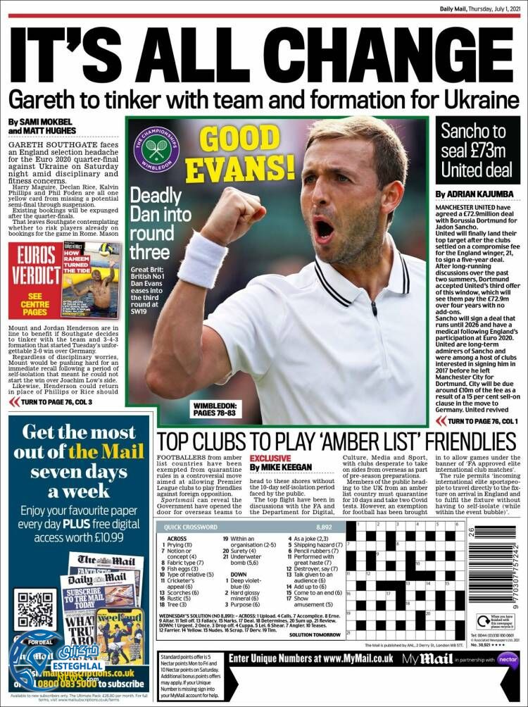 روزنامه ورزشی مایل اسپورت پنجشنبه 10 تیر 1400