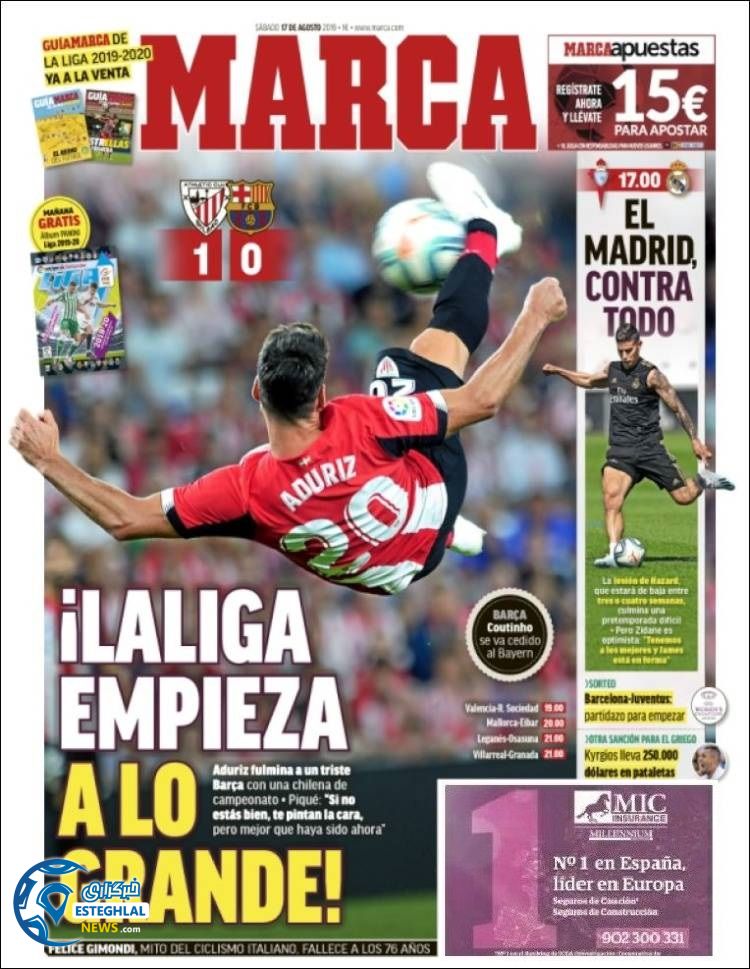 روزنامه ورزشی مارکا شنبه 26 مرداد 1398