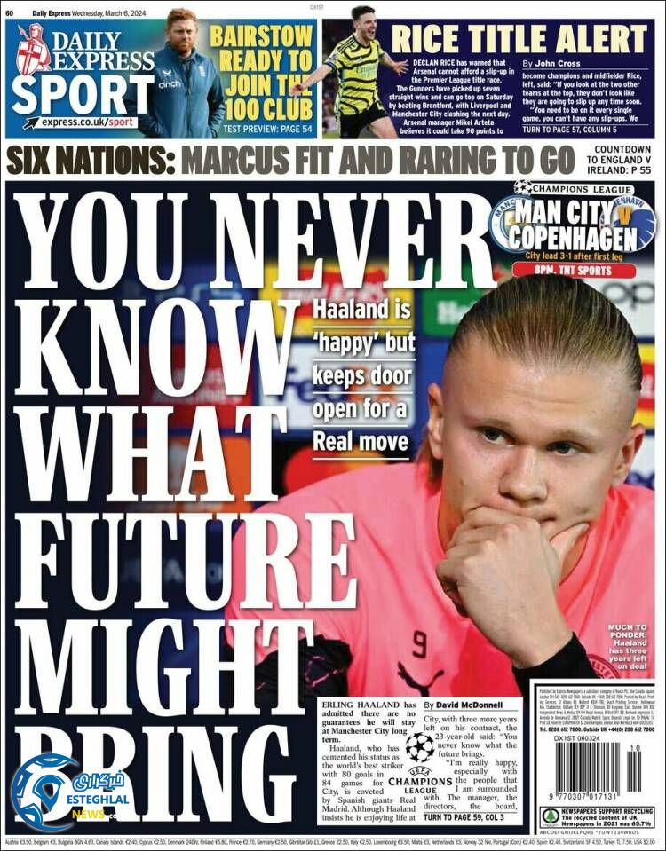 روزنامه  ورزشی اکسپرس اسپورت چهارشنبه 16 اسفند 1402 