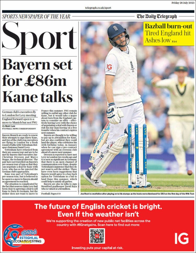 روزنامه ورزشی تلگراف اسپورت جمعه 6 مرداد 1402 