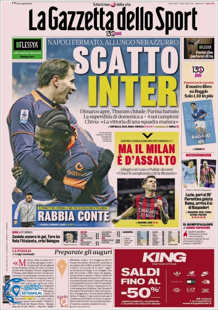 روزنامه  ورزشی گاتزتا دلو اسپورت پنجشنبه 18 دی 1404 