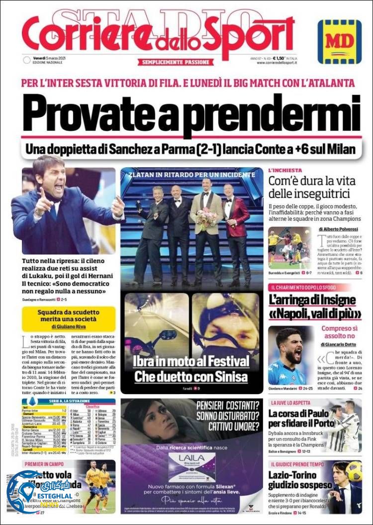 روزنامه ورزشی کوریره دلو اسپورت جمعه 15 اسفند 1399