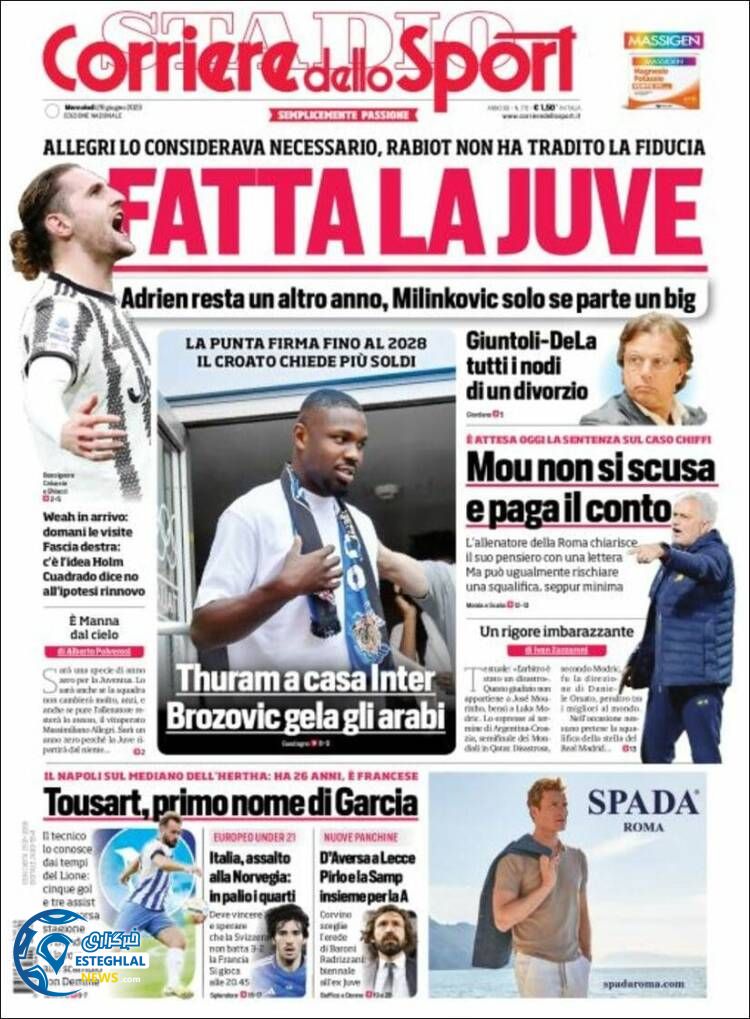 روزنامه ورزشی کوریره دلو اسپورت چهارشنبه 7 تیر 1402