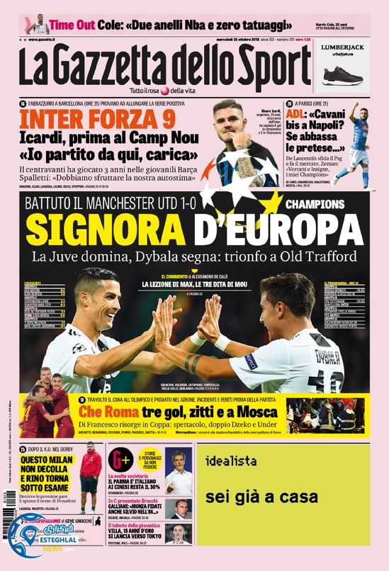 روزنامه ورزشی گاتزتا دلو اسپورت چهارشنبه 2 آبان 1397