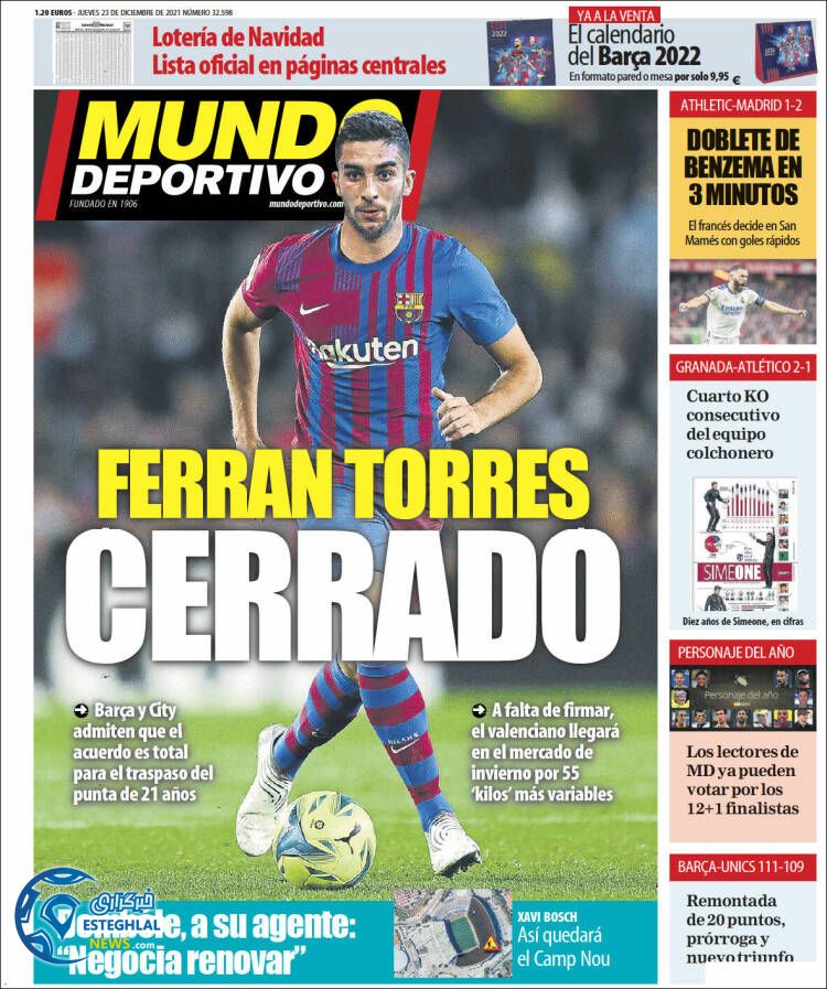 روزنامه ورزشی موندو دپورتیوو پنجشنبه 2 دی 1400