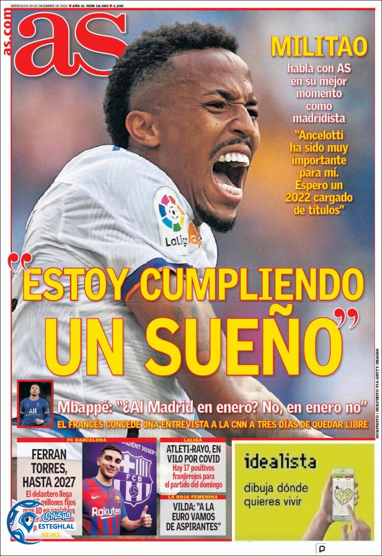 روزنامه ورزشی آ اس چهارشنبه 8 دی 1400