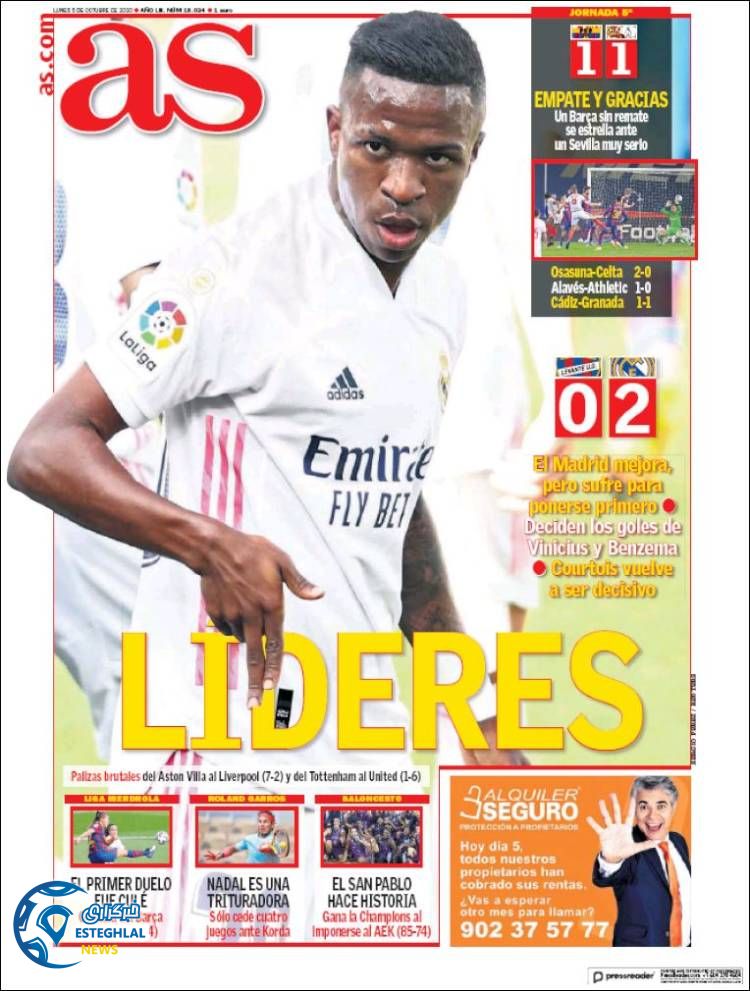 روزنامه ورزشی آاس دوشنبه 14 مهر 1399