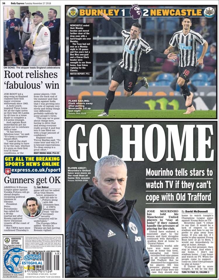 روزنامه ورزشی اکسپرس اسپورت سه شنبه 6 آذر 1397