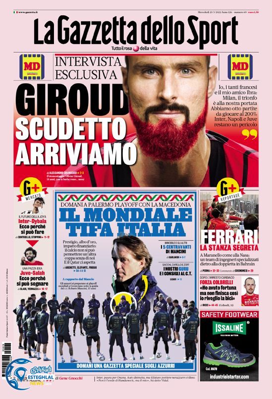 روزنامه ورزشی گاتزتا دلو اسپورت چهارشنبه 3 فروردین 1401