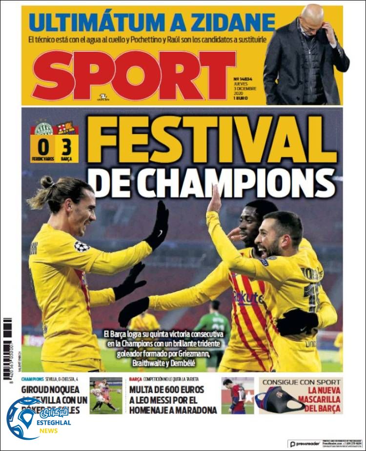 روزنامه ورزشی اسپورت پنجشنبه 13 آذر 1399