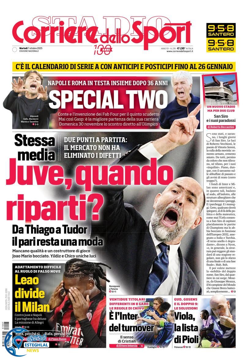 روزنامه ورزشی کوریره دلو اسپورت  سه شنبه 15 مهر 1404 