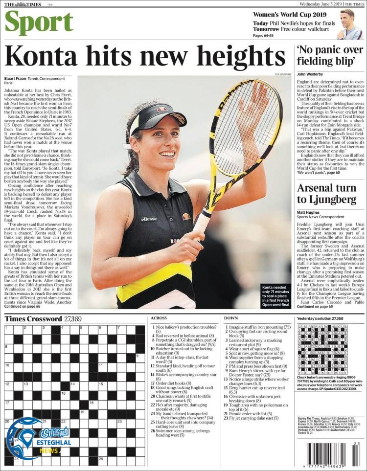 روزنامه ورزشی تایمز اسپورت چهارشنبه 15 خرداد 1398