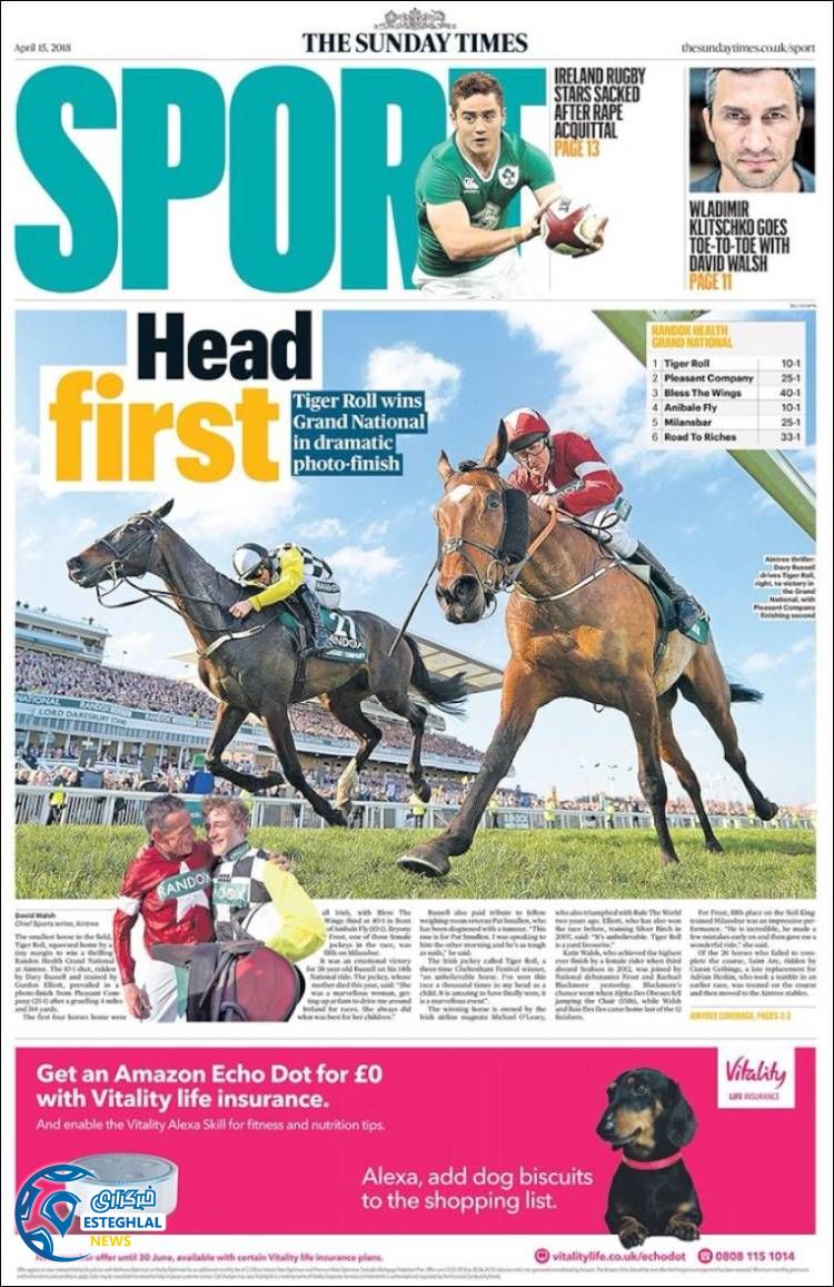 روزنامه ورزشی تایم اسپورت یکشنبه 26 فروردین 1397