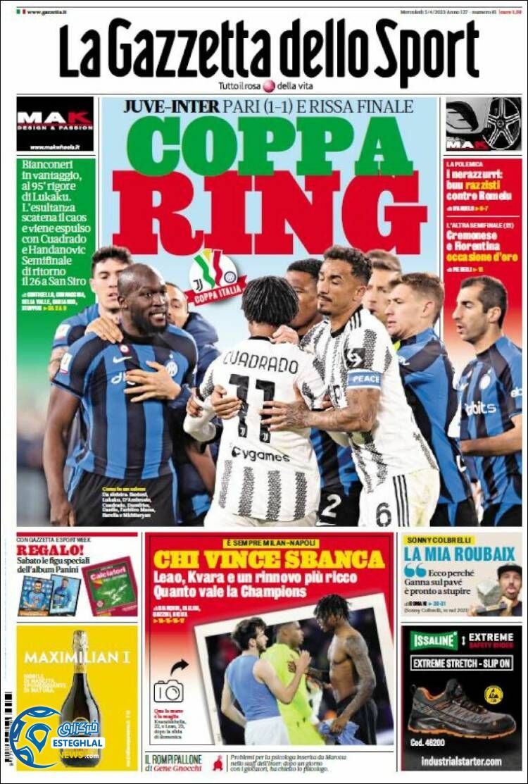 روزنامه ورزشی گاتزتا دلو اسپورت چهارشنبه 16 فروردین 1402 