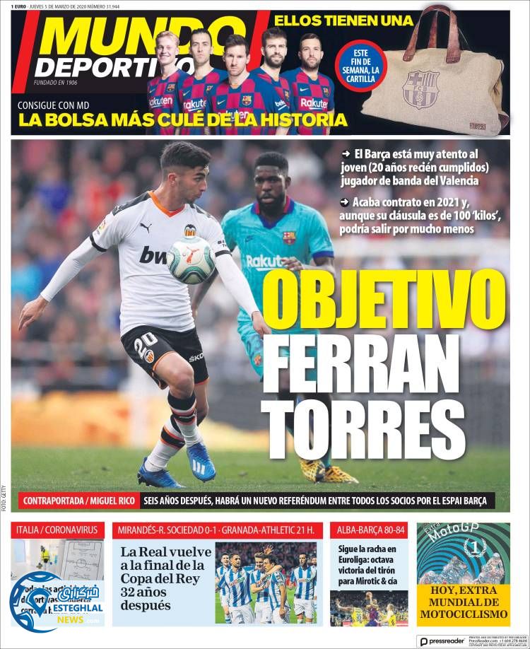 روزنامه ورزشی موندو دپورتیوو پنجشنبه 15 اسفند 1398