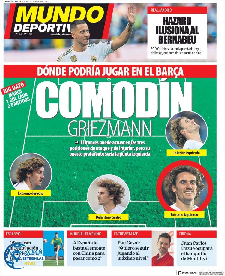 روزنامه ورزشی موندو دپورتیوو جمعه 24 خرداد 1398