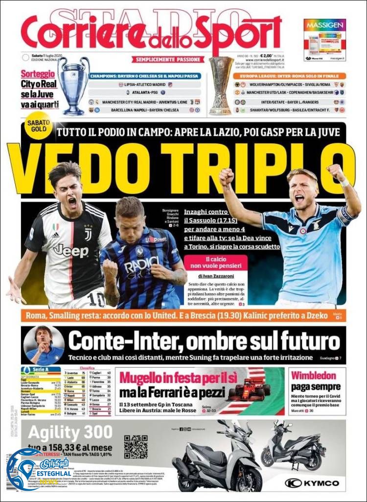 روزنامه ورزشی کوریره دلو اسپورت شنبه 21 تیر 1399