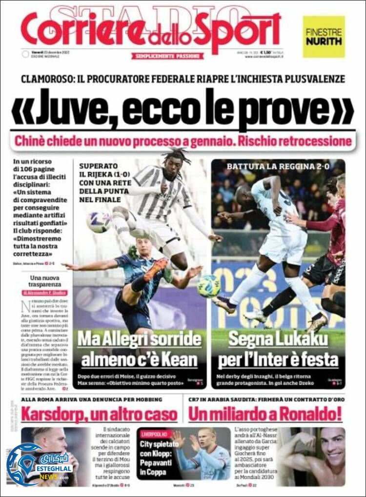 روزنامه ورزشی کوریره دلو اسپورت جمعه 2 دی 1401 