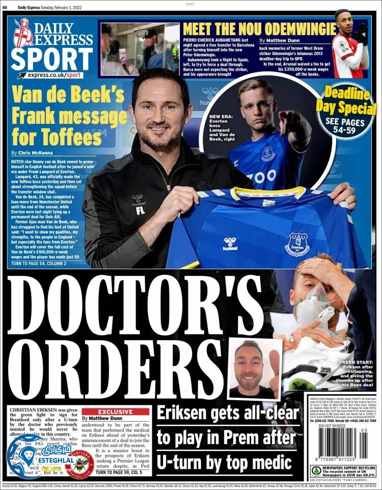 روزنامه ورزشی اکسپرس اسپورت سه شنبه 12 بهمن 1400