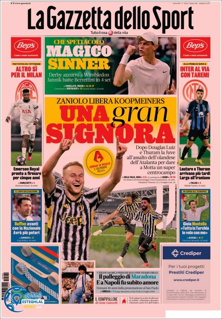 روزنامه  ورزشی گاتزتا دلو اسپورت پنجشنبه 14 تیر 1403 