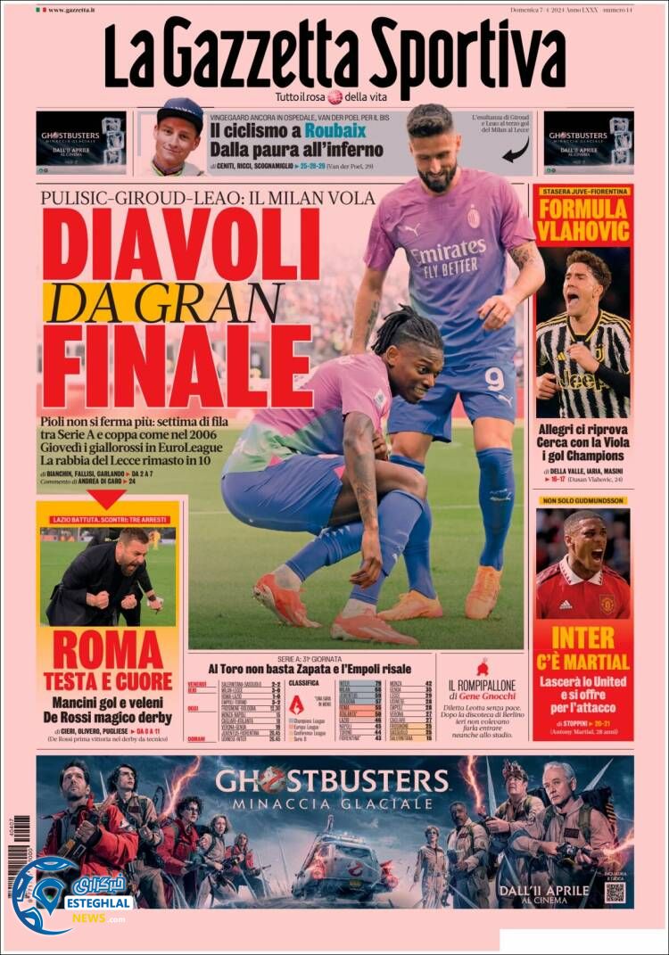 روزنامه  ورزشی گاتزتا دلو اسپورت یکشنبه 19 فروردین 1403 