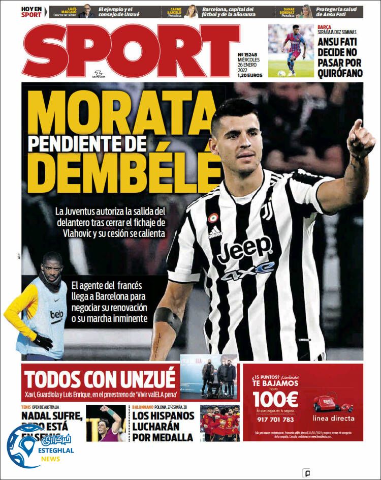 روزنامه ورزشی اسپورت چهارشنبه 6 بهمن 1400