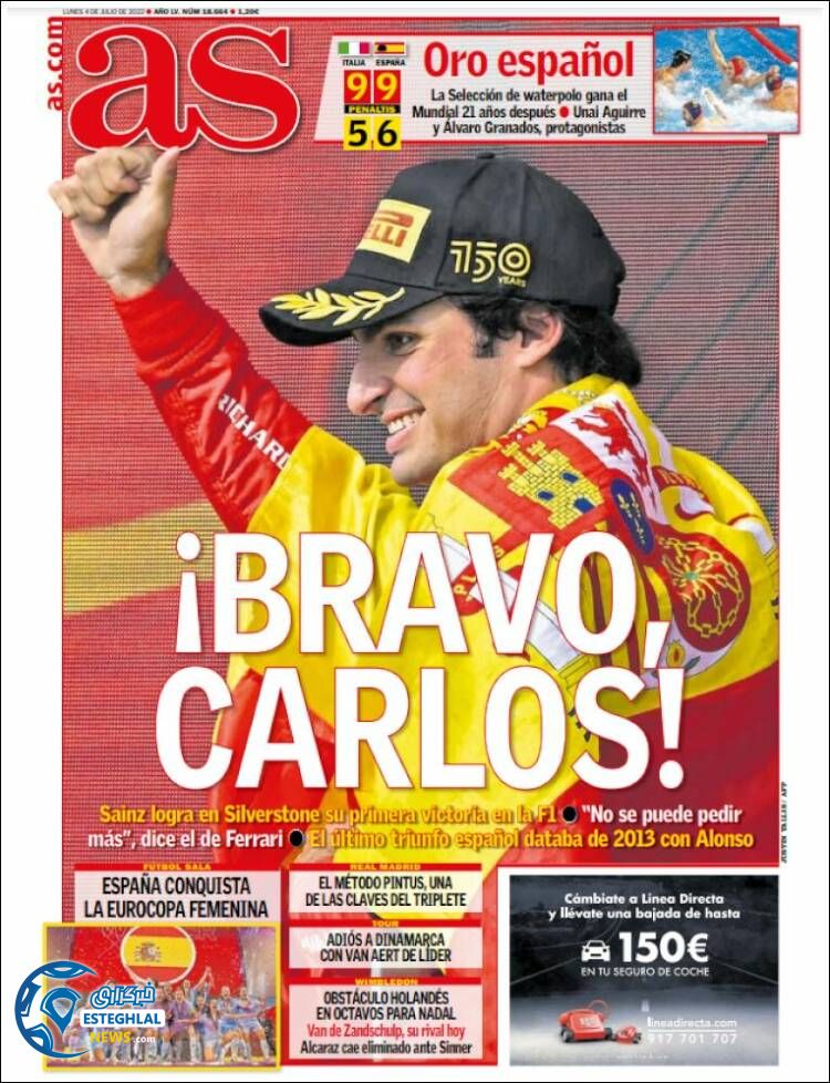 روزنامه ورزشی آ اس دوشنبه 13 تیر 1401