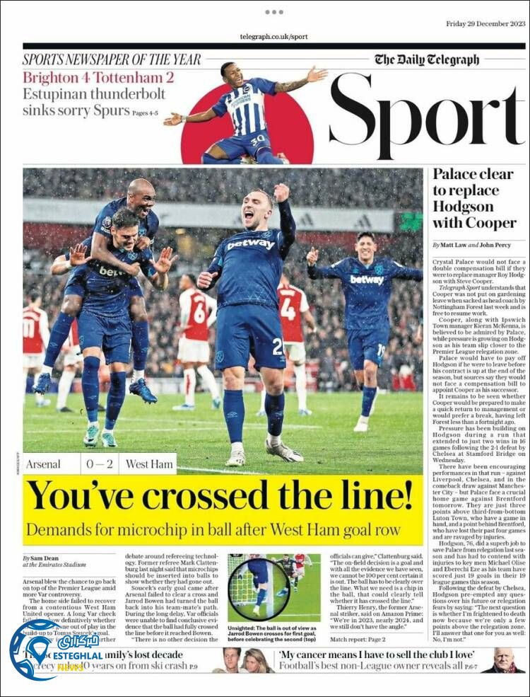 روزنامه ورزشی تلگراف اسپورت جمعه 8 دی 1402 