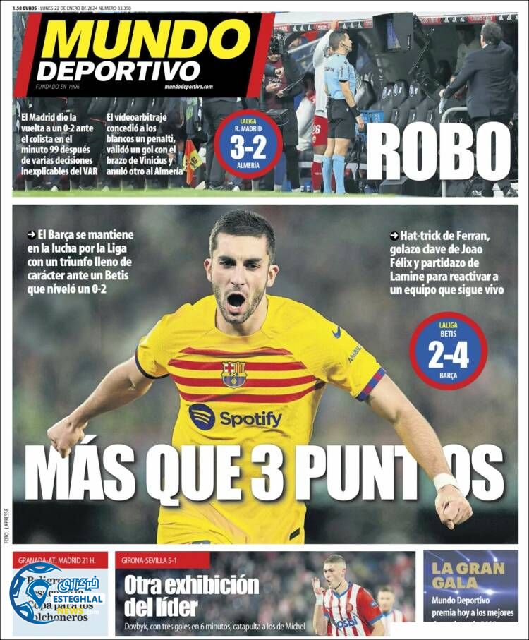 روزنامه ورزشی موندو دپورتیوو دوشنبه 2 بهمن 1402 