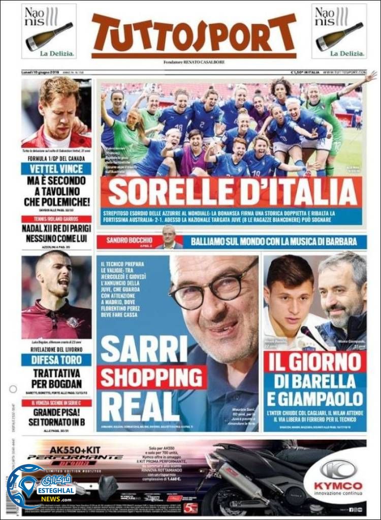 روزنامه ورزشی توتو اسپورت دوشنبه 20 خرداد 1398