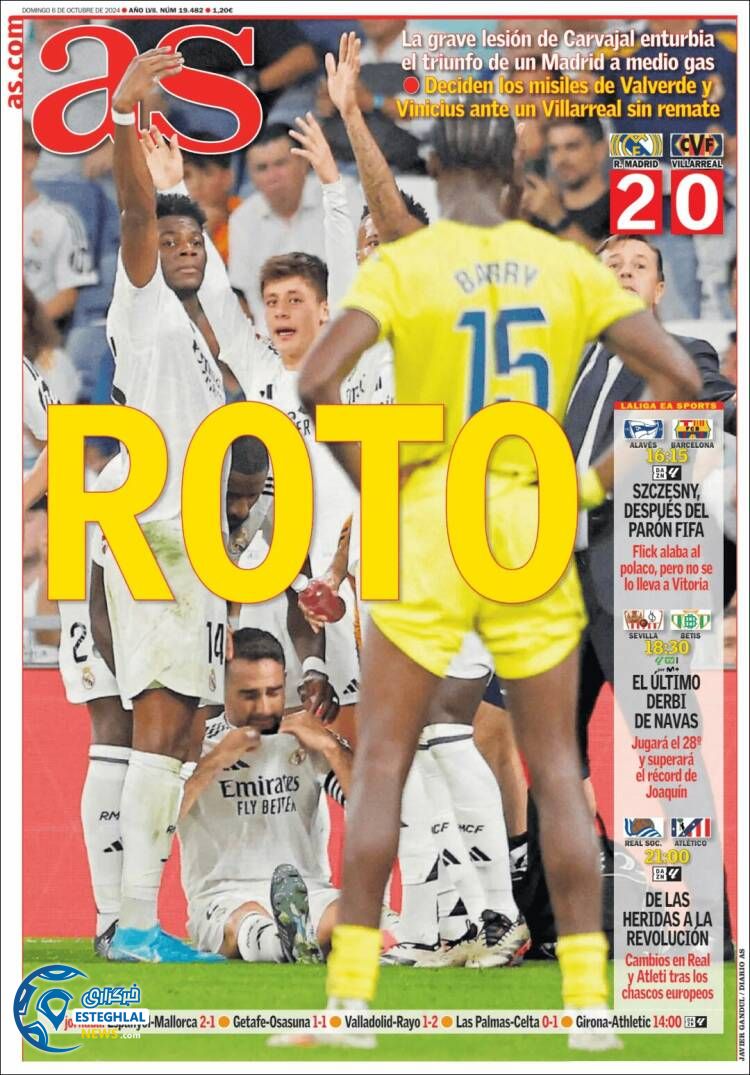 روزنامه ورزشی آ اس یکشنبه 15 مهر 1403