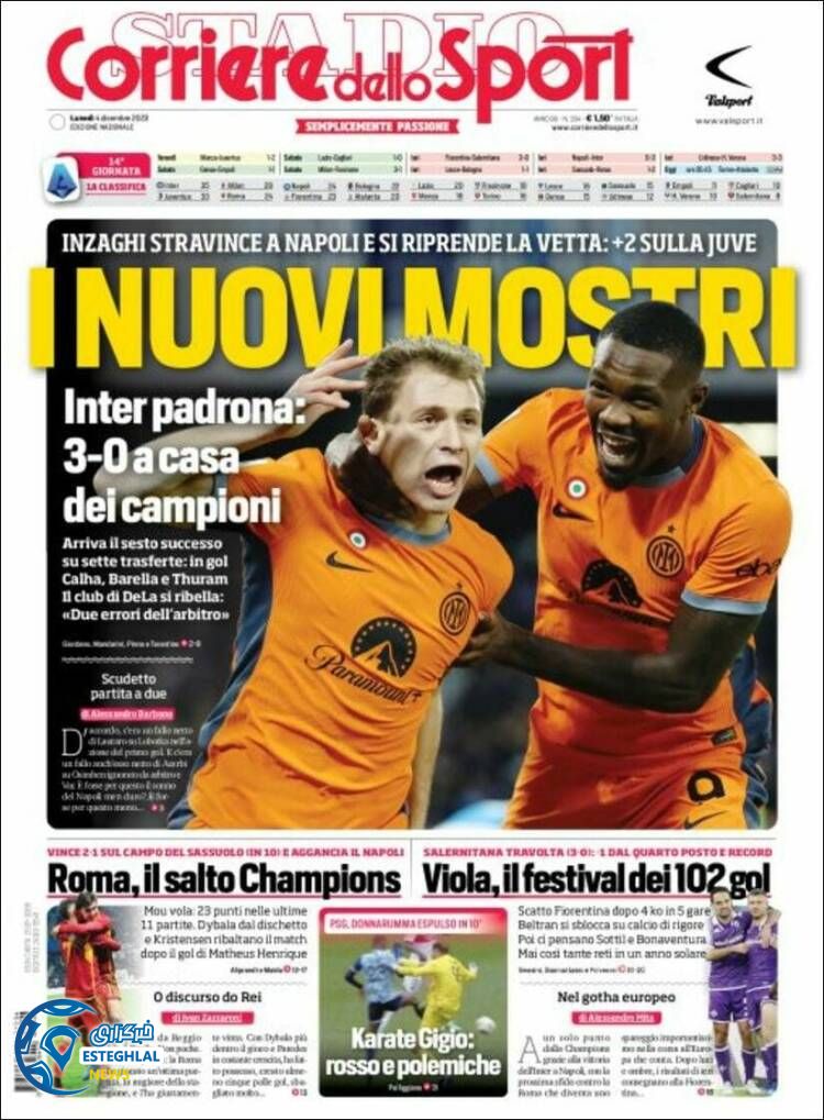 روزنامه ورزشی کوریره دلو اسپورت دوشنبه 13 آذر 1402 