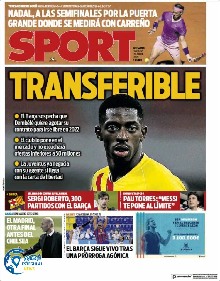 روزنامه ورزشی اسپورت شنبه 4 اردیبهشت 1400