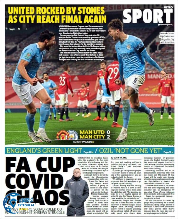 روزنامه ورزشی مترو اسپورت پنجشنبه 18 دی&nbsp;1399