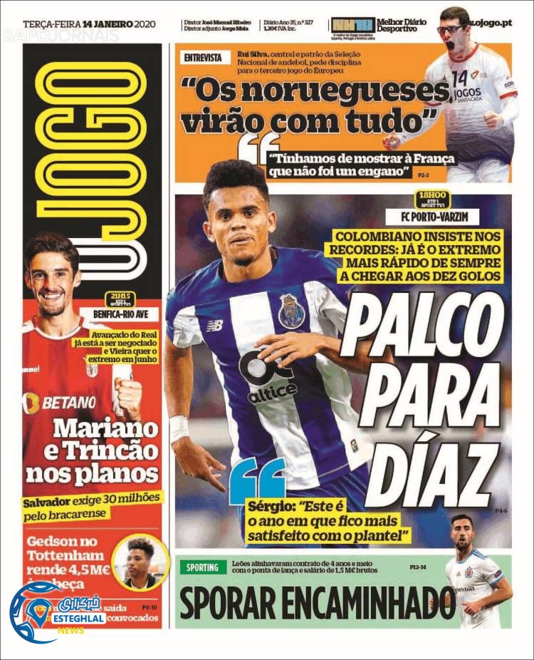 روزنامه ورزشی جوگو سه شنبه 24 دی 1398