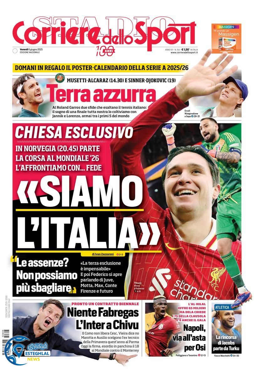 روزنامه ورزشی کوریره دلو اسپورت جمعه 16 خرداد 1404 