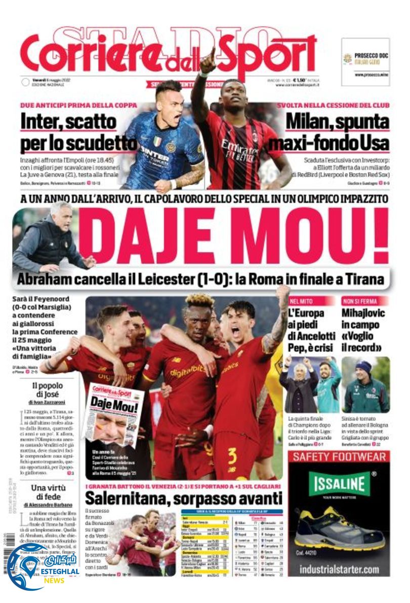 روزنامه ورزشی کوریره دلو اسپورت جمعه 16 اردیبهشت 1401