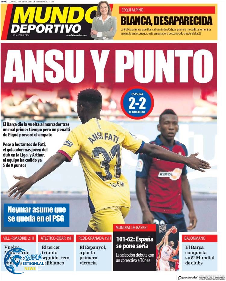 روزنامه ورزشی موندو دپورتیوو یکشنبه 10 شهریور 1398