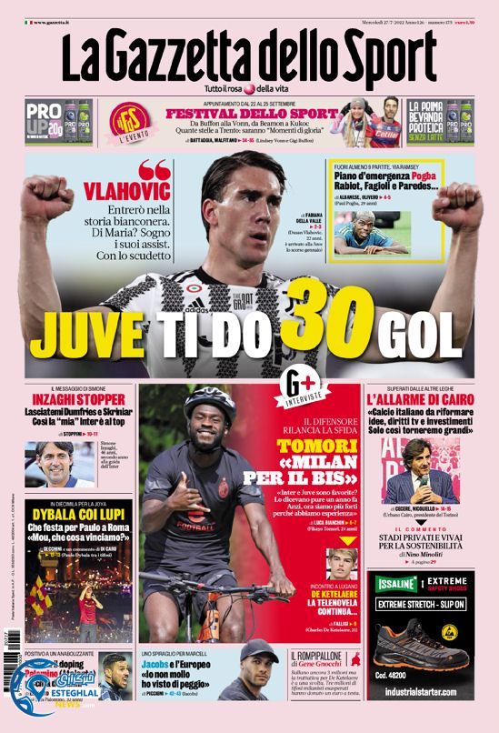 روزنامه ورزشی گاتزتا دلو اسپورت چهارشنبه 5 مرداد 1401 