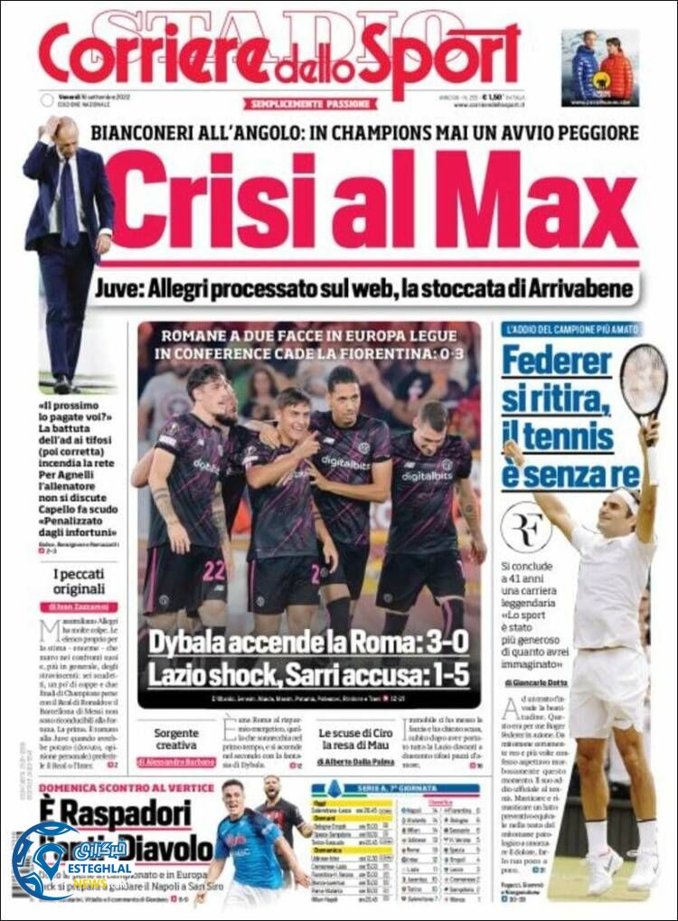 روزنامه ورزشی کوریره دلو اسپورت جمعه 25 شهریور 1401 