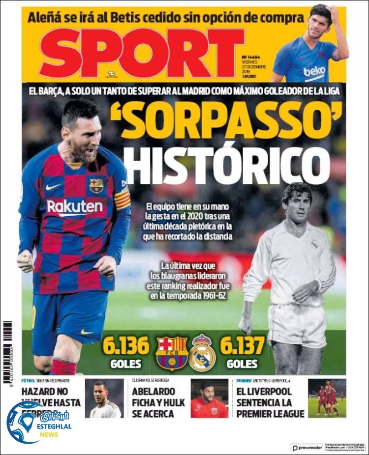 روزنامه ورزشی اسپورت جمعه 6 دی 1398